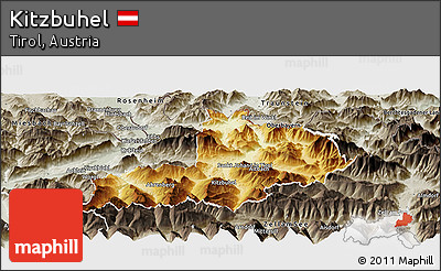Physical Panoramic Map of Kitzbuhel, semi-desaturated