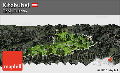 Satellite Panoramic Map of Kitzbuhel, darken, semi-desaturated