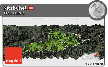 Satellite Panoramic Map of Kitzbuhel, darken, semi-desaturated