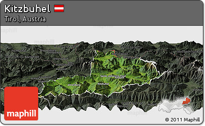 Satellite Panoramic Map of Kitzbuhel, darken, semi-desaturated