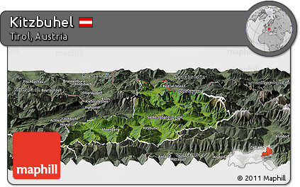 Satellite Panoramic Map of Kitzbuhel, semi-desaturated