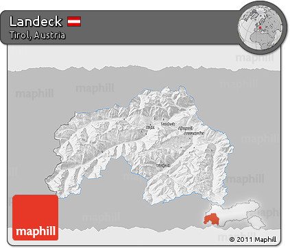 Gray 3D Map of Landeck, single color outside