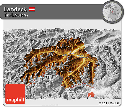 Physical 3D Map of Landeck, lighten, desaturated