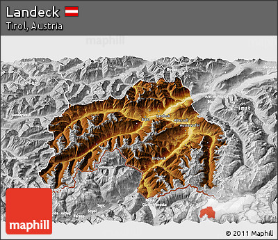 Physical 3D Map of Landeck, lighten, desaturated