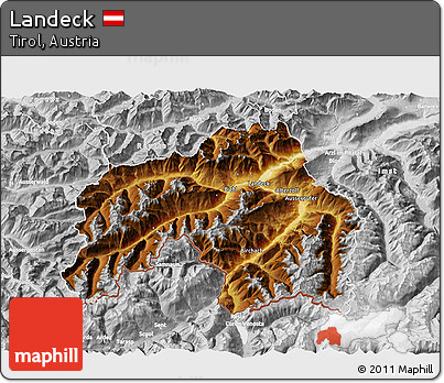 Physical 3D Map of Landeck, lighten, desaturated