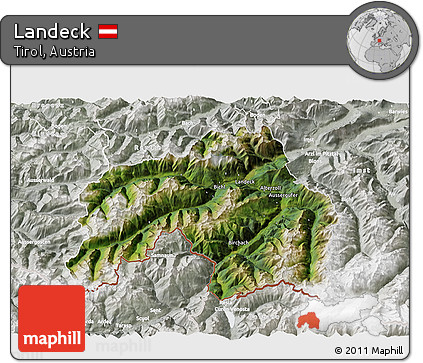 Satellite 3D Map of Landeck, lighten, semi-desaturated