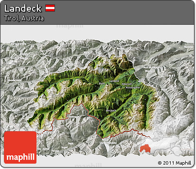 Satellite 3D Map of Landeck, lighten, semi-desaturated
