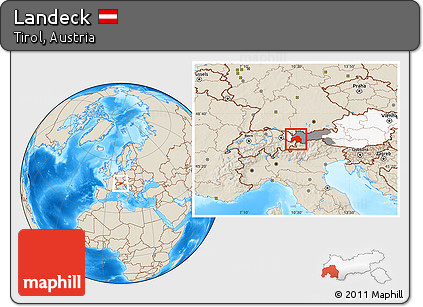 Shaded Relief Location Map of Landeck, highlighted country, highlighted parent region