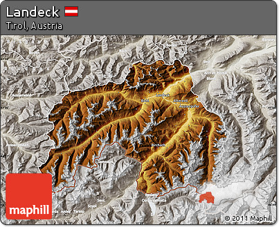 Physical Map of Landeck, lighten, semi-desaturated