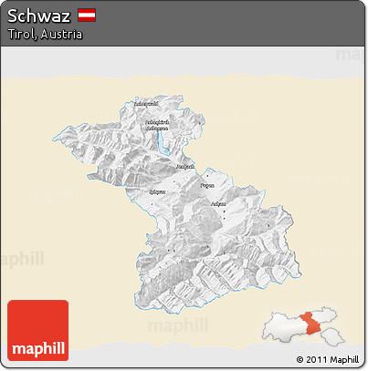 Classic Style 3D Map of Schwaz, single color outside