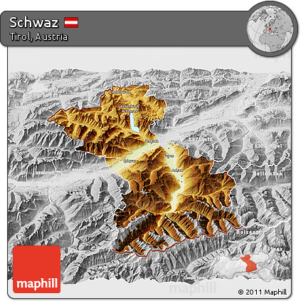 Physical 3D Map of Schwaz, lighten, desaturated