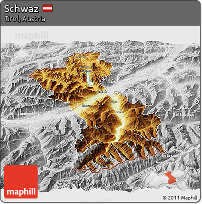 Physical 3D Map of Schwaz, lighten, desaturated