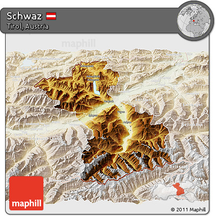 Physical 3D Map of Schwaz, lighten