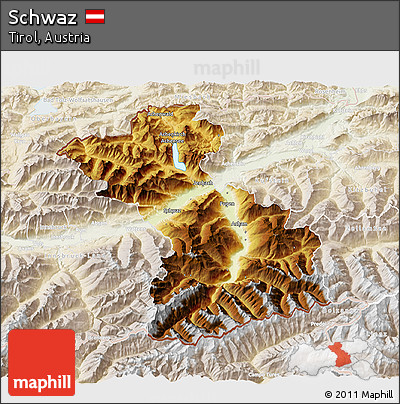 Physical 3D Map of Schwaz, lighten