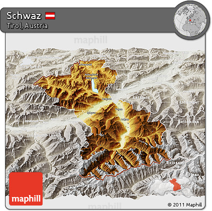 Physical 3D Map of Schwaz, lighten, semi-desaturated