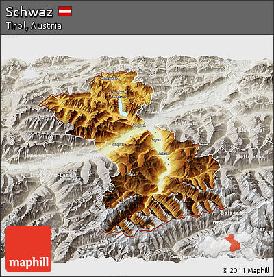 Physical 3D Map of Schwaz, lighten, semi-desaturated