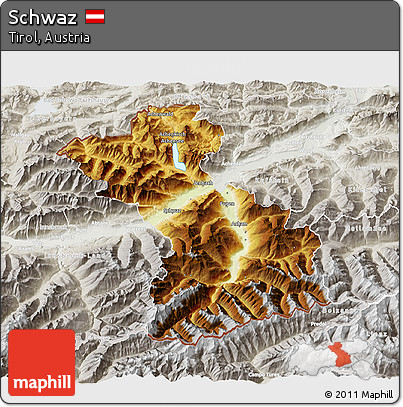 Physical 3D Map of Schwaz, lighten, semi-desaturated