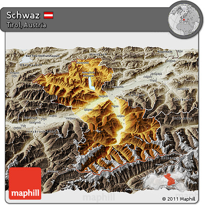 Physical 3D Map of Schwaz, semi-desaturated