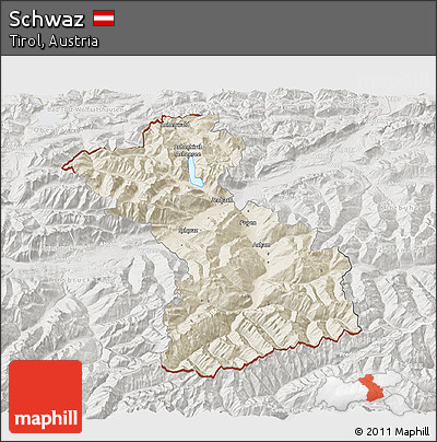 Shaded Relief 3D Map of Schwaz, lighten, semi-desaturated