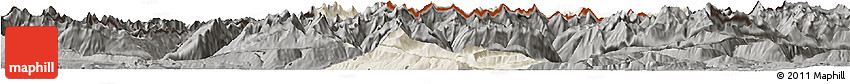 Shaded Relief Horizon Map of Schwaz, darken, semi-desaturated