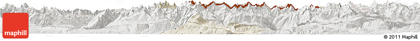 Shaded Relief Horizon Map of Schwaz, lighten, semi-desaturated