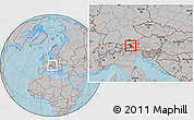 Gray Location Map of Schwaz, within the entire country, hill shading