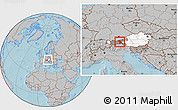 Gray Location Map of Schwaz, highlighted country, highlighted parent region, within the entire country, hill shading