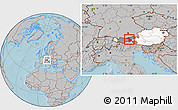 Gray Location Map of Schwaz, highlighted country, highlighted parent region, hill shading