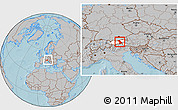 Gray Location Map of Schwaz, highlighted parent region, within the entire country, hill shading
