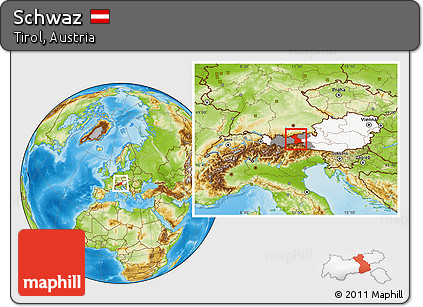 Physical Location Map of Schwaz, highlighted country, highlighted parent region