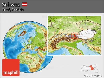 Physical Location Map of Schwaz, highlighted country, highlighted parent region