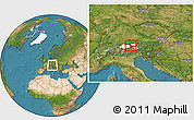 Satellite Location Map of Schwaz, highlighted parent region, within the entire country