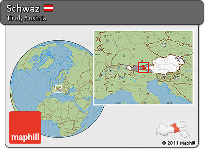 Savanna Style Location Map of Schwaz, highlighted country, highlighted parent region