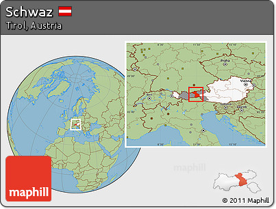 Savanna Style Location Map of Schwaz, highlighted country, highlighted parent region