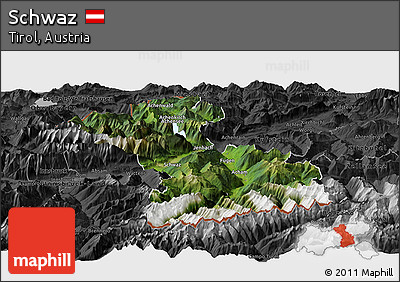 Satellite Panoramic Map of Schwaz, darken, desaturated
