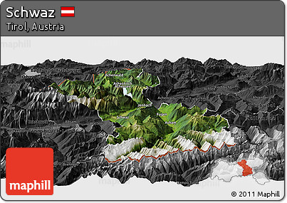 Satellite Panoramic Map of Schwaz, darken, desaturated