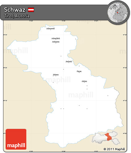 Classic Style Simple Map of Schwaz, single color outside