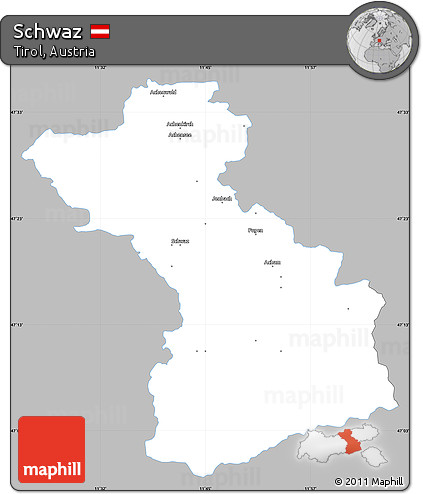 Gray Simple Map of Schwaz, single color outside