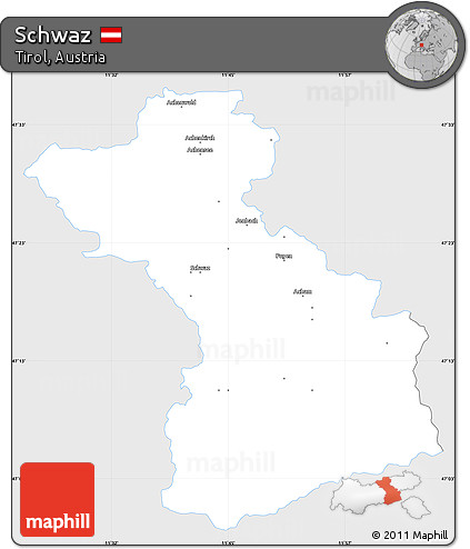 Silver Style Simple Map of Schwaz, single color outside