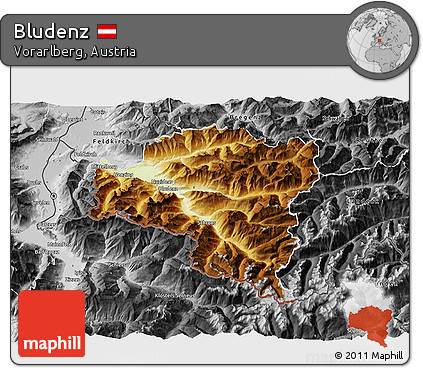 Physical 3D Map of Bludenz, desaturated