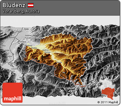 Physical 3D Map of Bludenz, desaturated