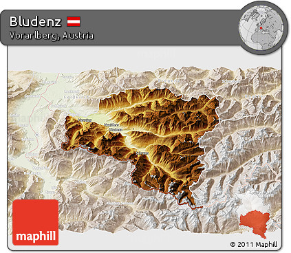 Physical 3D Map of Bludenz, lighten
