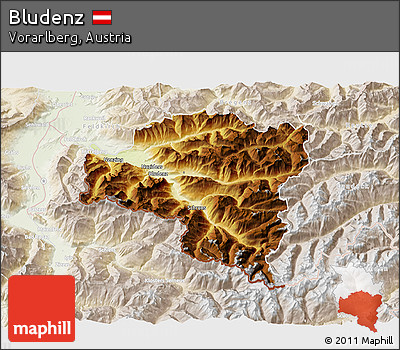 Physical 3D Map of Bludenz, lighten