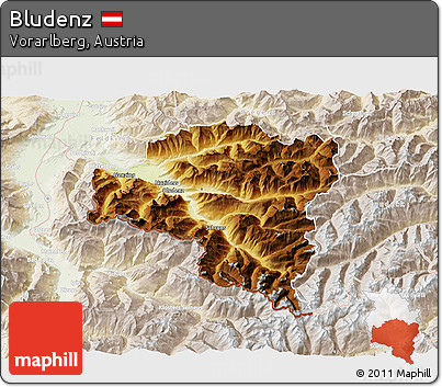 Physical 3D Map of Bludenz, lighten
