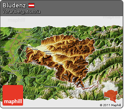 Physical 3D Map of Bludenz, satellite outside