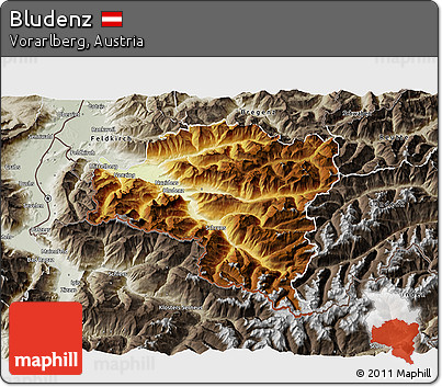 Physical 3D Map of Bludenz, semi-desaturated
