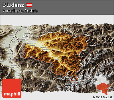 Physical 3D Map of Bludenz, semi-desaturated