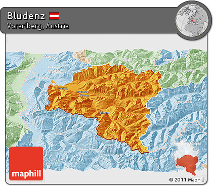 Political 3D Map of Bludenz, lighten
