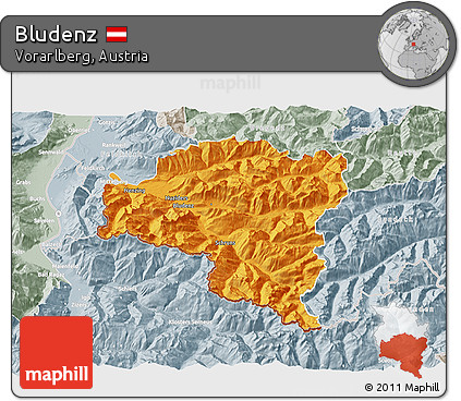 Political 3D Map of Bludenz, lighten, semi-desaturated