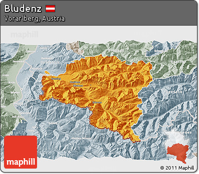 Political 3D Map of Bludenz, lighten, semi-desaturated